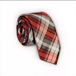 Alfani Men's Silk Tie Red Silver Plaid